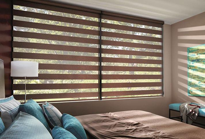 zebra shades in bedroom horizontal motorized shades by a shade above window fashions